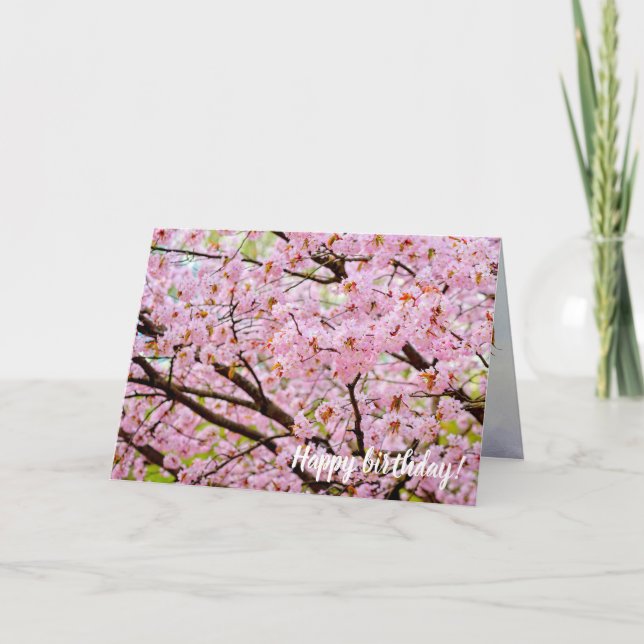 Carte Mousse Rose De Cerisier Fleurit Sur Les Sakura Tre (Devant)