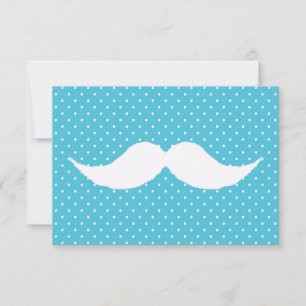 Carte Moustache blanche amusante sur Motif Pois bleu