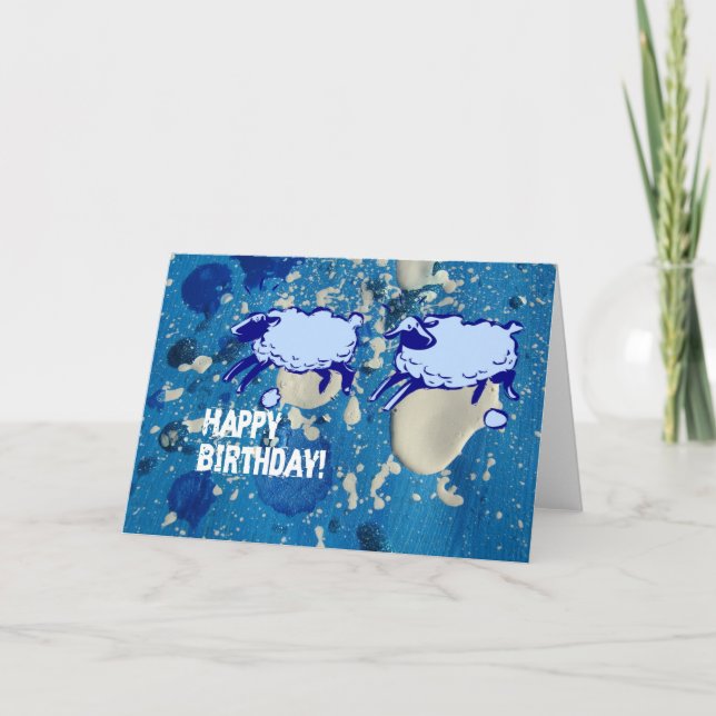 Carte Mouton Bleu Splash d'anniversaire (Devant)