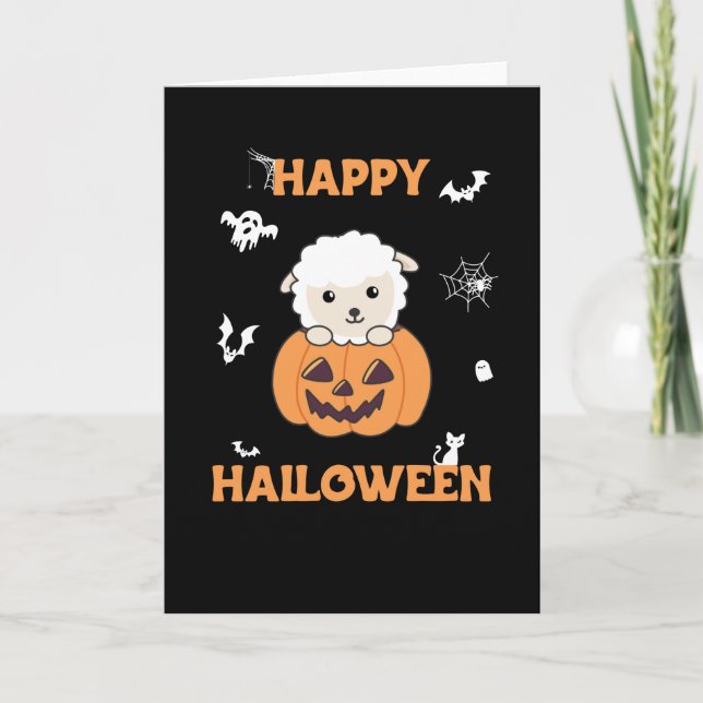 Carte Moutons En Citrouille Mignons Moutons Joyeux Hallo (Devant)