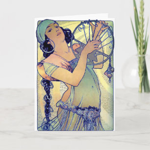 Carte mucha gypsy tambourin danse musique femme