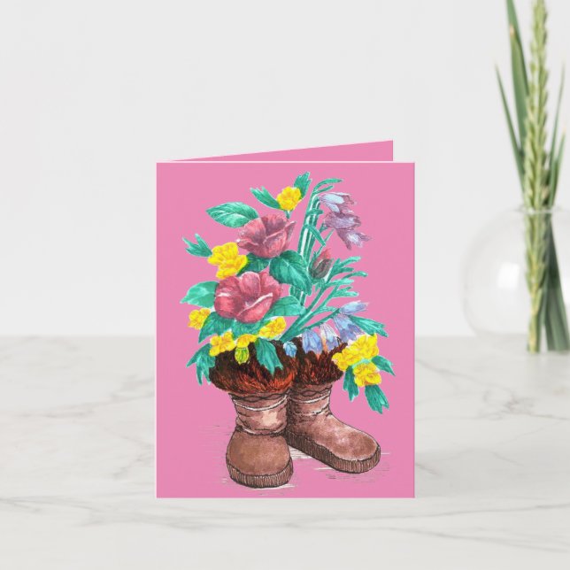 Carte Mukluks avec Fleurs Merci de conception aquarelle (Devant)