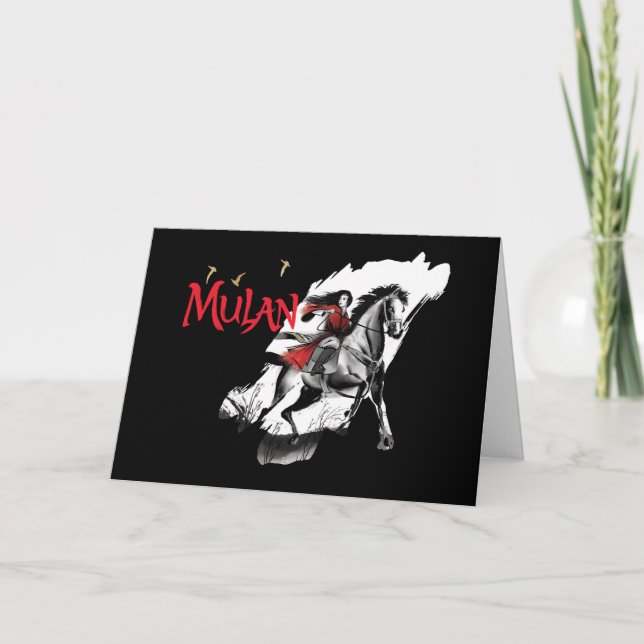 Carte Mulan Riding Black Vent Aquarelle Art (Devant)