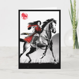 Carte Mulan Riding Vent Noir encadré Aquarelle