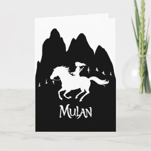 Carte Mulan Riding Vent Noir Montagnes Passées Silhouett