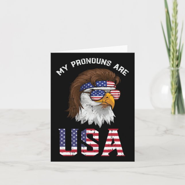 Carte Mullet Eagle My Pronounouns 4 juillet Hommes Femme (Devant)
