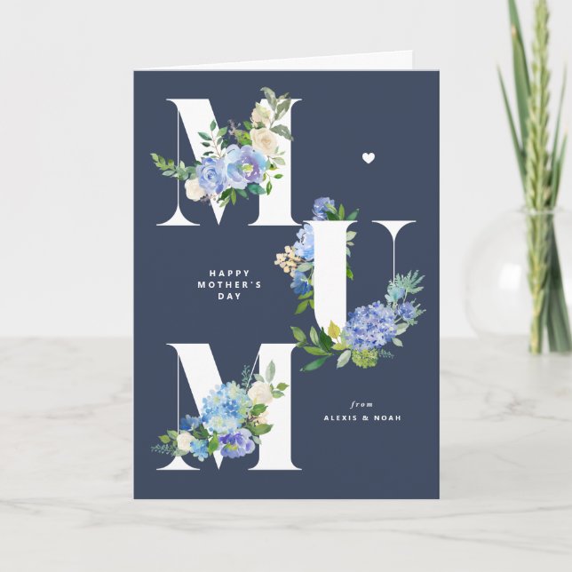 Carte MUM Blue Hydrangeas Floral Bonne fête des mères (Devant)