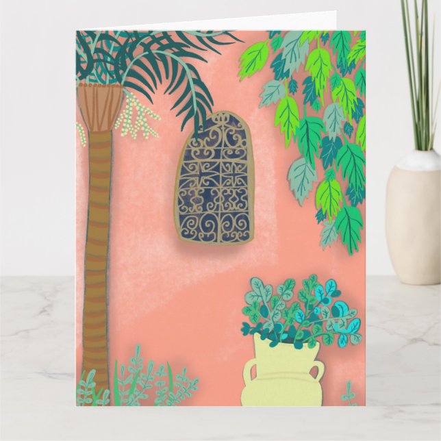 Carte Mur de jardin rose Palmier Maroc (Devant)