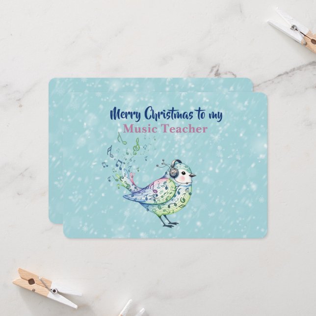 Carte Music Teacher Singing Bird Christmas Card (Devant/Arrière en situation)
