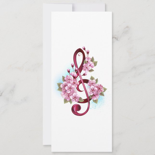 Carte Musical treble clef notes with sakura flowers (Devant)