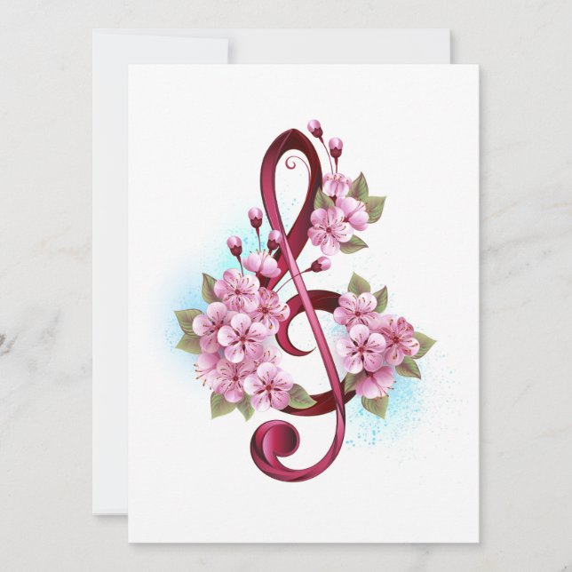 Carte Musical treble clef notes with sakura flowers (Devant)