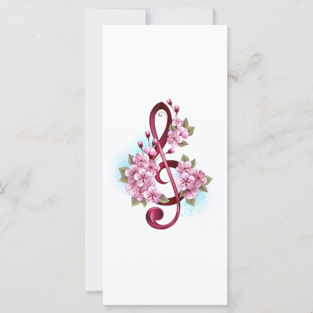 Carte Musical treble clef notes with sakura flowers (Devant)