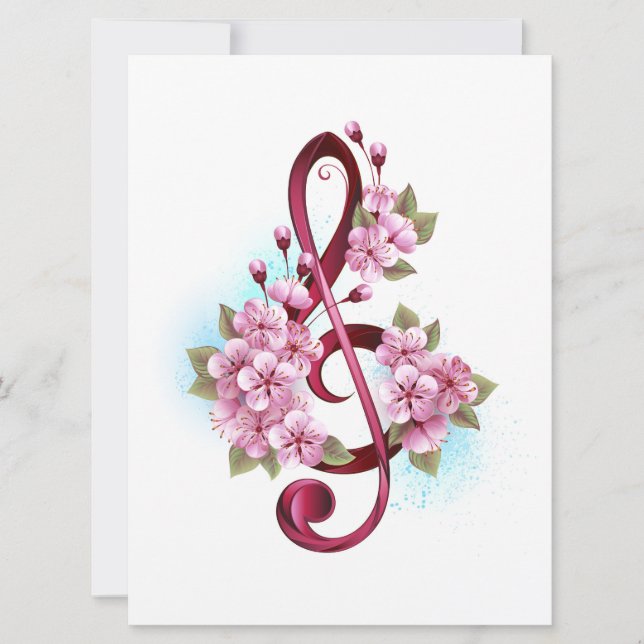 Carte Musical treble clef notes with sakura flowers (Devant)