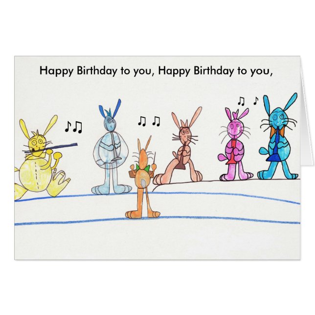 Carte musicale de joyeux anniversaire aux lapins (Devant horizontal)