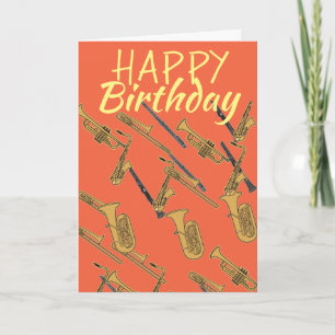 Carte Musicien trompettes et flûtes anniversaire