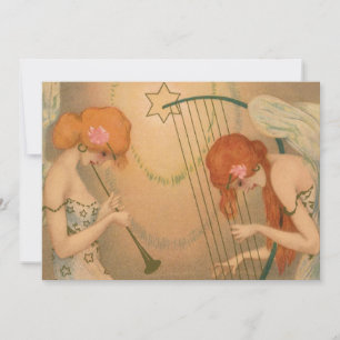 Carte Musiciens Anges Musique Vintage Flûte Harpe