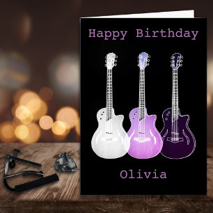 Carte Musique de guitare Pop Art Violet Ajouter le nom O