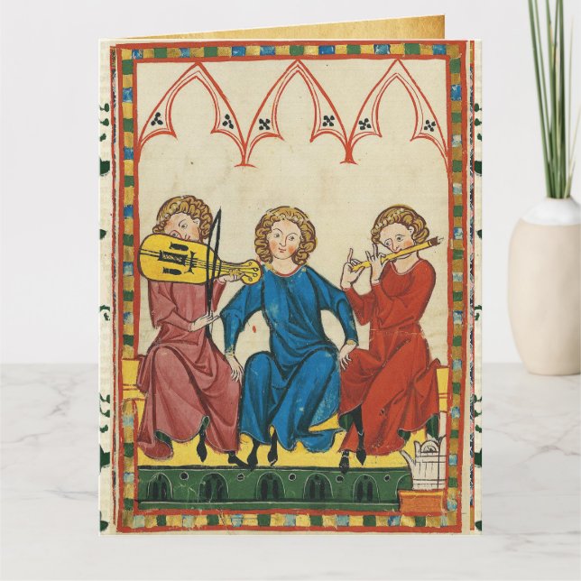 CARTE MUSIQUE MÉDIÉVALE ET MUSICIENS, MINIATURE ANTIQUE (Devant)