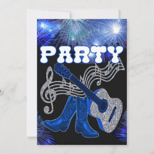 Carte Musique Occidentale Guitare Bleue Et Bottes Cowboy