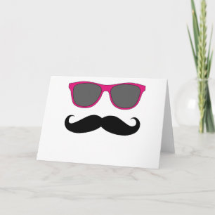 Carte Mustache et lunettes de soleil rose Humour