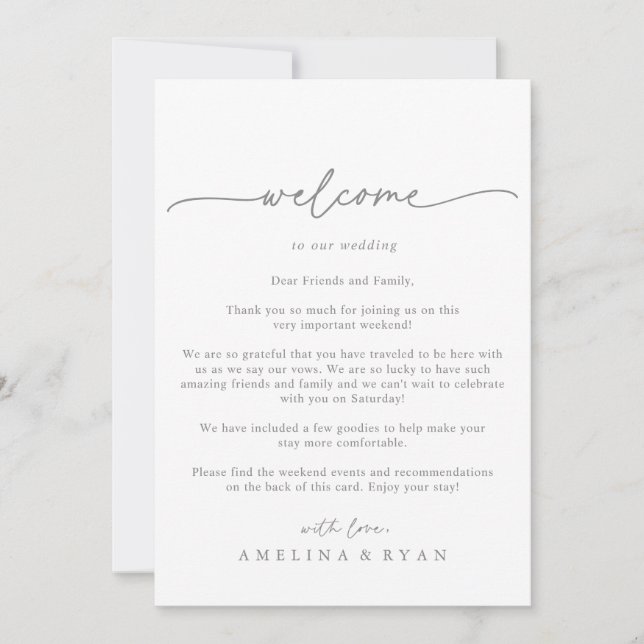 Carte Muted Gray Simple Minimal Wedding Welcome Letter (Devant)