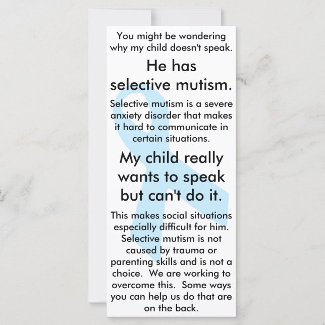 Carte Mutisme sélectif Do's and Don'ts (mâle) (Devant)