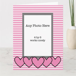 Carte My Photo on Pink Hearts and Stripes Anniversaire