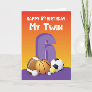 Carte My Twin Sister 6e Anniversaire Sports Balls