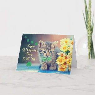 Carte My Twin St. Patrick’s Day Kitten avec marguerites