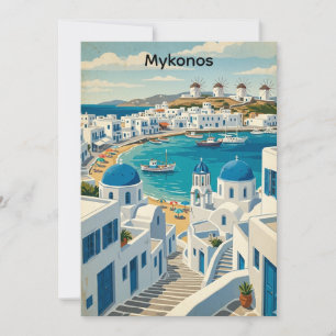 Carte Mykonos Grèce Architecture Vintage Moulins à vent 
