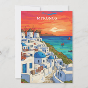 Carte Mykonos Grèce Moulins à Vent Voyage Rétro
