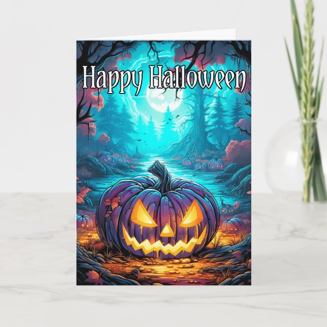 Carte Mystérieux Citrouille Éffrayant brillant | Hallowe (Devant)