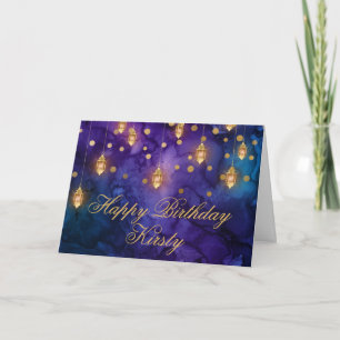 Carte Mystic Purple Blue Fairy Lanterns Bokeh Anniversai