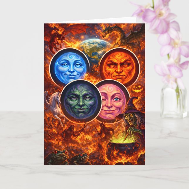 Carte Mystical celestial moon faces fantasy Halloween gr (Orchidée)