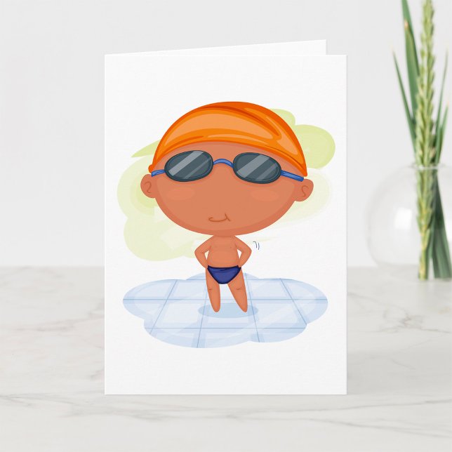 Carte Nager Garçon en lunettes et Casquette de natation (Créateur téléchargé)