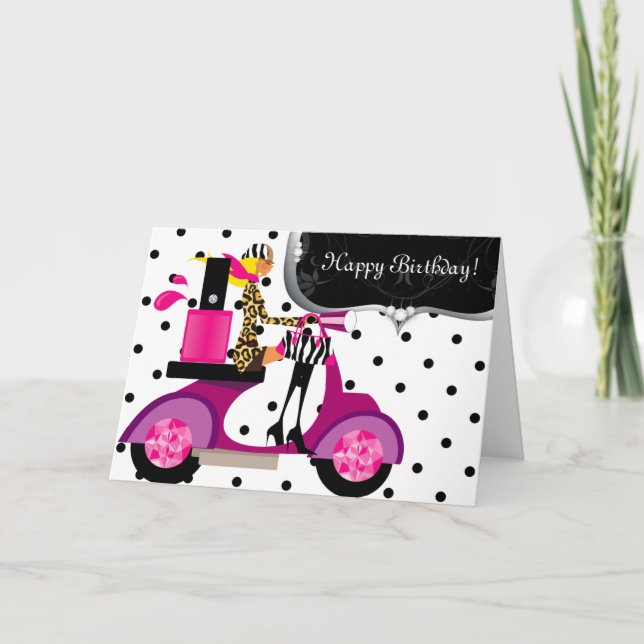 Carte Nail de fête d'anniversaire mignon Polonais Scoote (Devant)