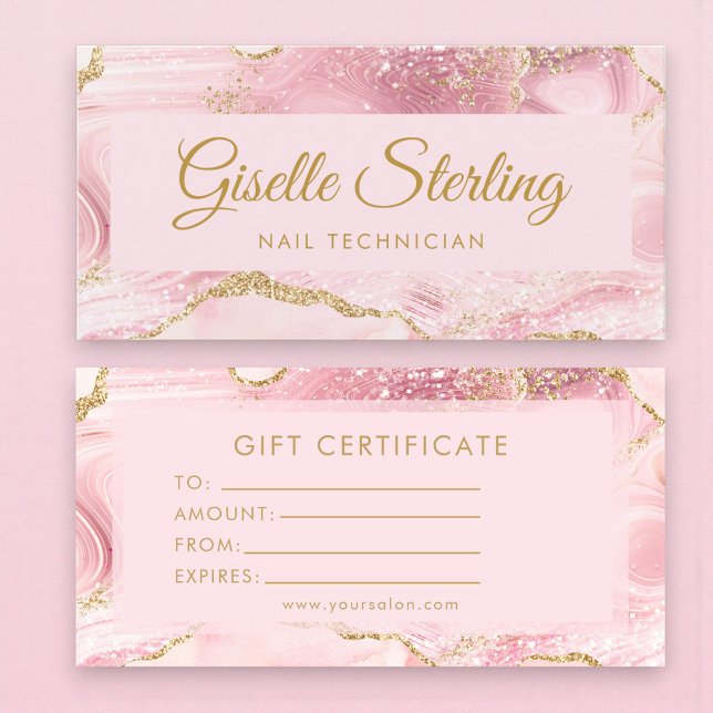 Carte Nail Technician Pink Gold Agate Gift Certificate (Créateur téléchargé)