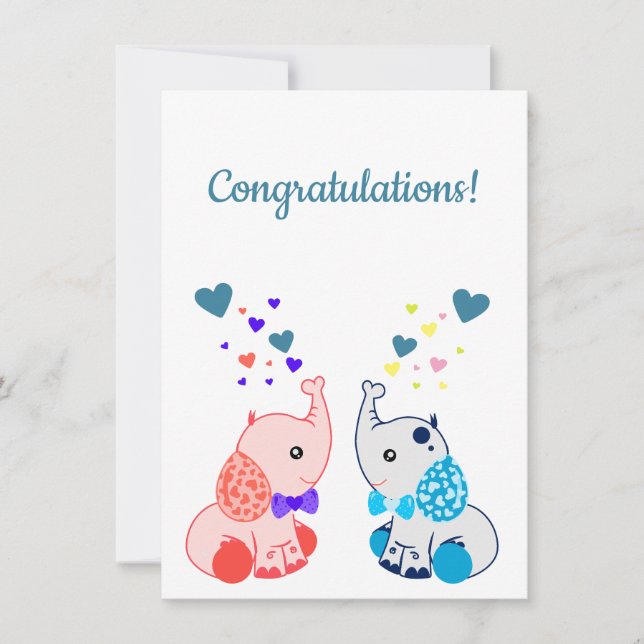 Carte Naissance de jumeaux, garçon et fille, félicitatio (Devant)