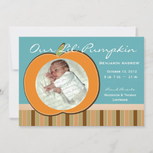 Carte Naissance du bébé citrouille avec stries et photo