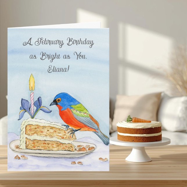 Carte Name Happy February Birthday Painted Bunting (Créateur téléchargé)