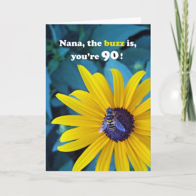 Carte Nana 90e anniversaire avec l'abeille sur la fleur (Devant)