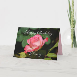 Carte Nancy Bonne Anniversaire Rose et Rose blanche