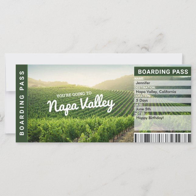 Carte Napa Valley Surprise Voyage Révéler cadeau Billet (Devant)