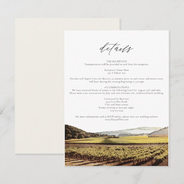 Carte NAPA Watercolor Skyline Travel Details Card (Devant / Derrière)