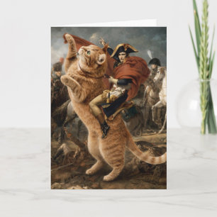 Carte Napoléon chevauchant un chat de bataille géant