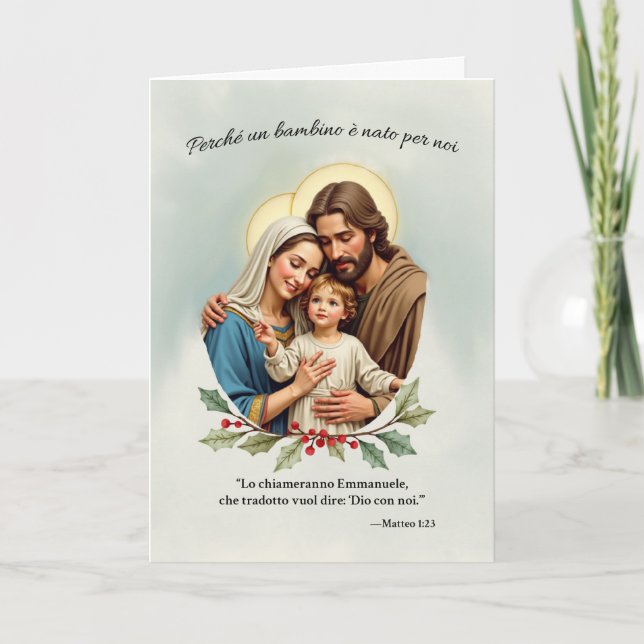 Carte Natal Religioso Sacra Famiglia Dio con noi (Devant)