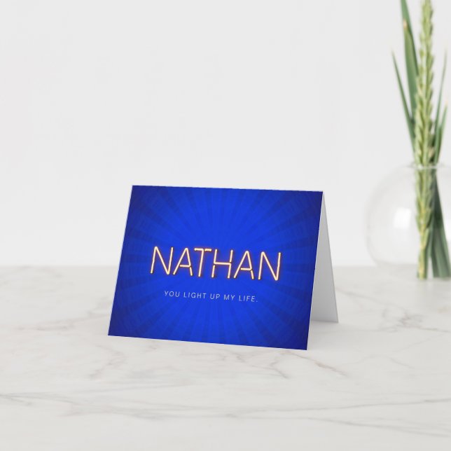 Carte Nathan nom en néon lumineux (Devant)