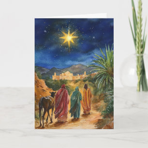 Carte Nativité aquarelle avec les hommes sages