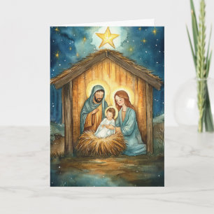 Carte Nativité aquarelle, Étoile de Noël Radiance