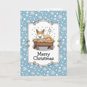 Carte Nativité de Noël Pembroke Welsh Corgi (rouge1) Amu